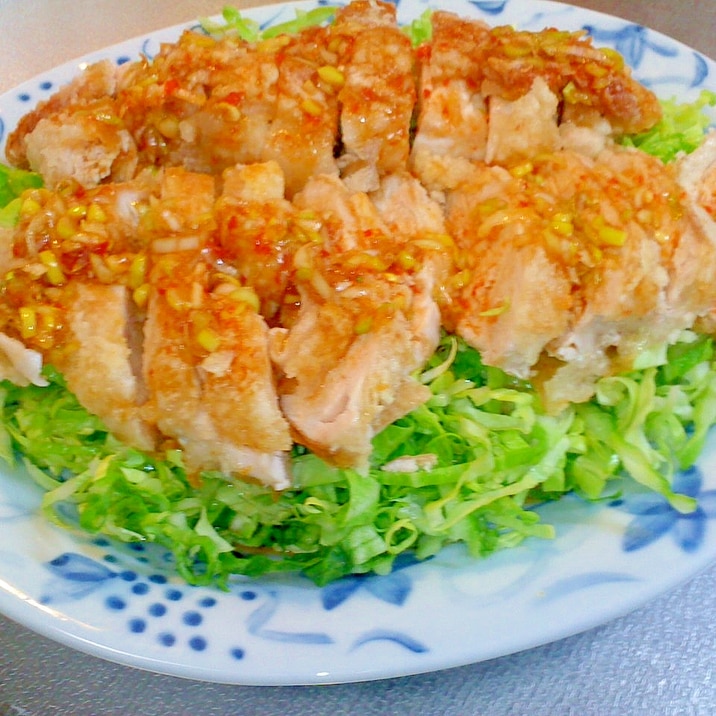 蒸しどりのカリッとチキン*ネギポン酢ソースかけ*